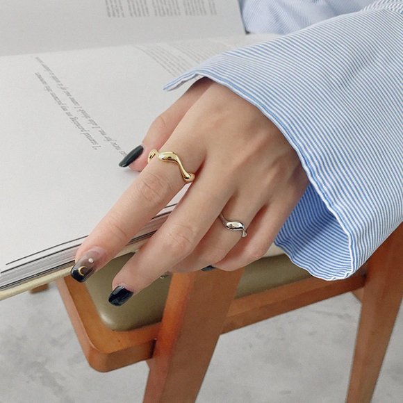 NEW Silver Gold Resizable Smooth Irregular Waves Gold Color Ring - Picture 3 of 6